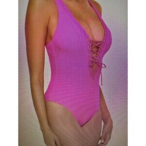 NWT Becca by Rebecca Virtue Swimwear w/ Corset lace-up Size M Coral‎ swimsuit